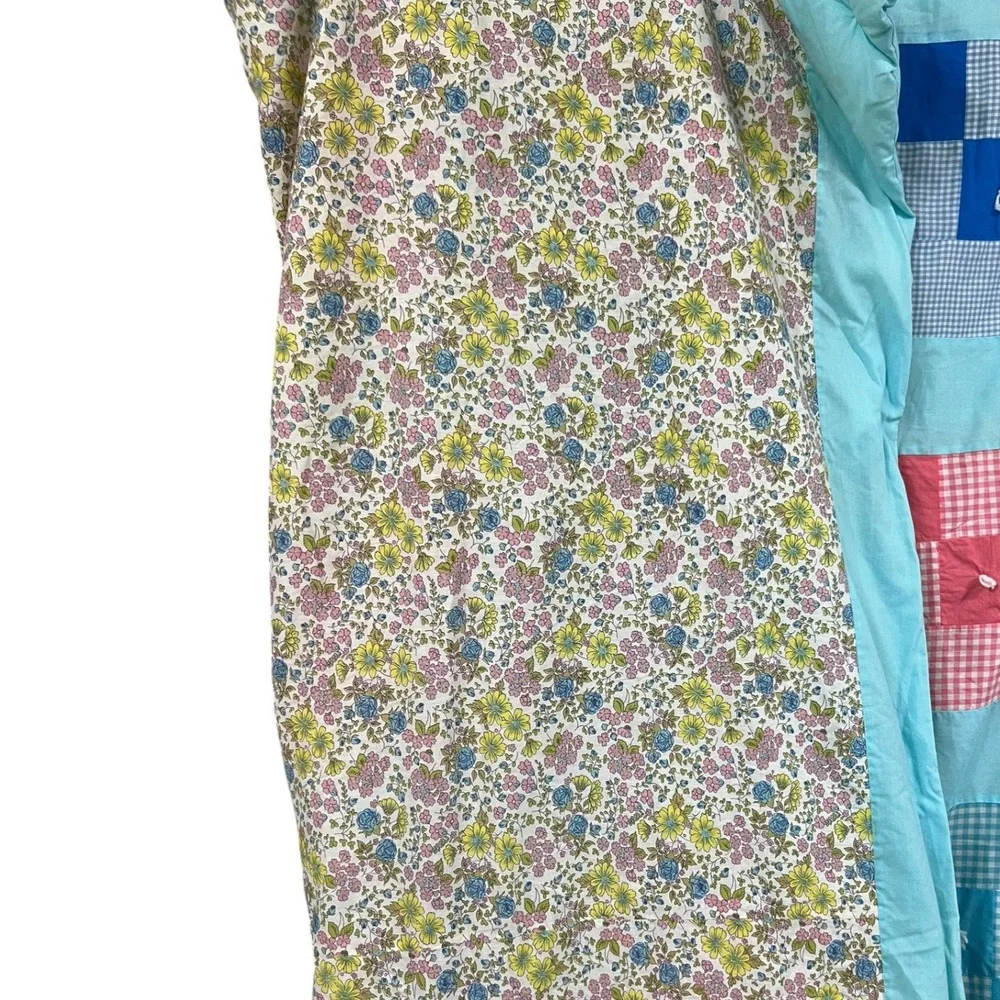 Handmade Vintage Patchwork Tied Quilt Gingham Floral Reverse 90x74 Full